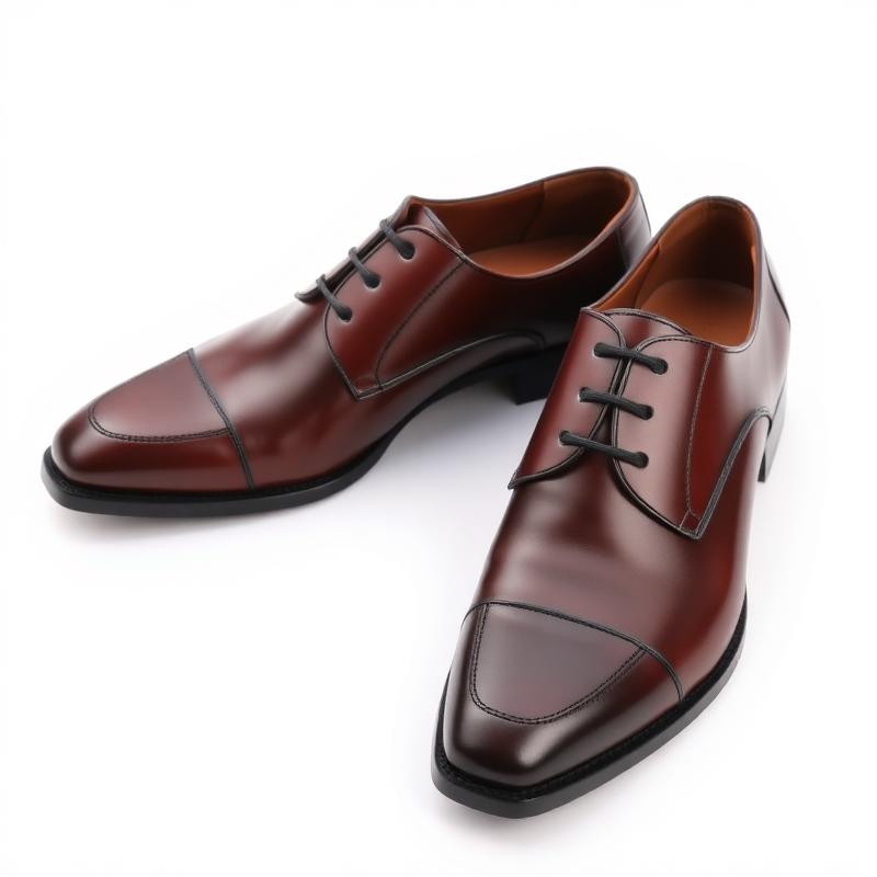 Leather cap-toe derby dress shoes — full size run