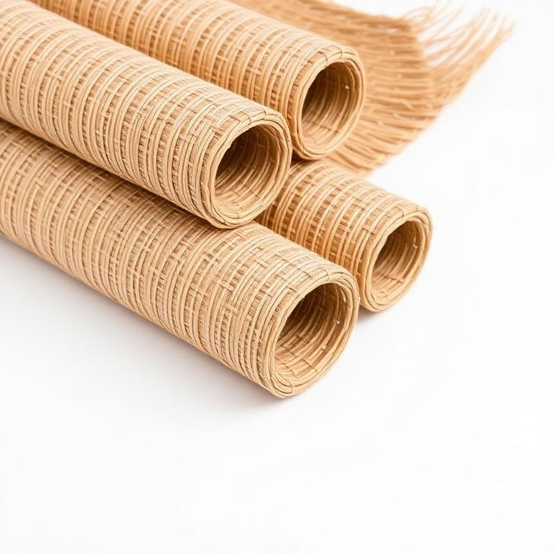 Woven raffia & straw mat rolls — natural fibre